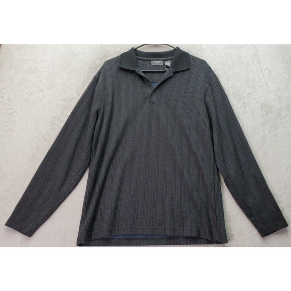 Crazy Horse Sweater Mens Medium Gray Striped Knit Long Casual Sleeve Collared - Picture 1 of 8